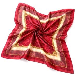 Vintage Hand Rolled Silk Scarf Red Animal Print Square Large 34” NWT Classic